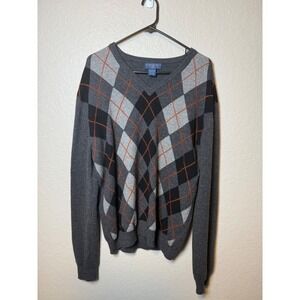 Joseph & Lyman Argyle Sweater V-Neck 100% Cashmere Pullover Classic Style